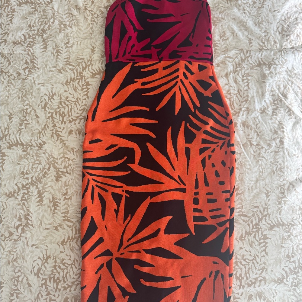 House of CB Red and Orange Strapless Bodycon Dress